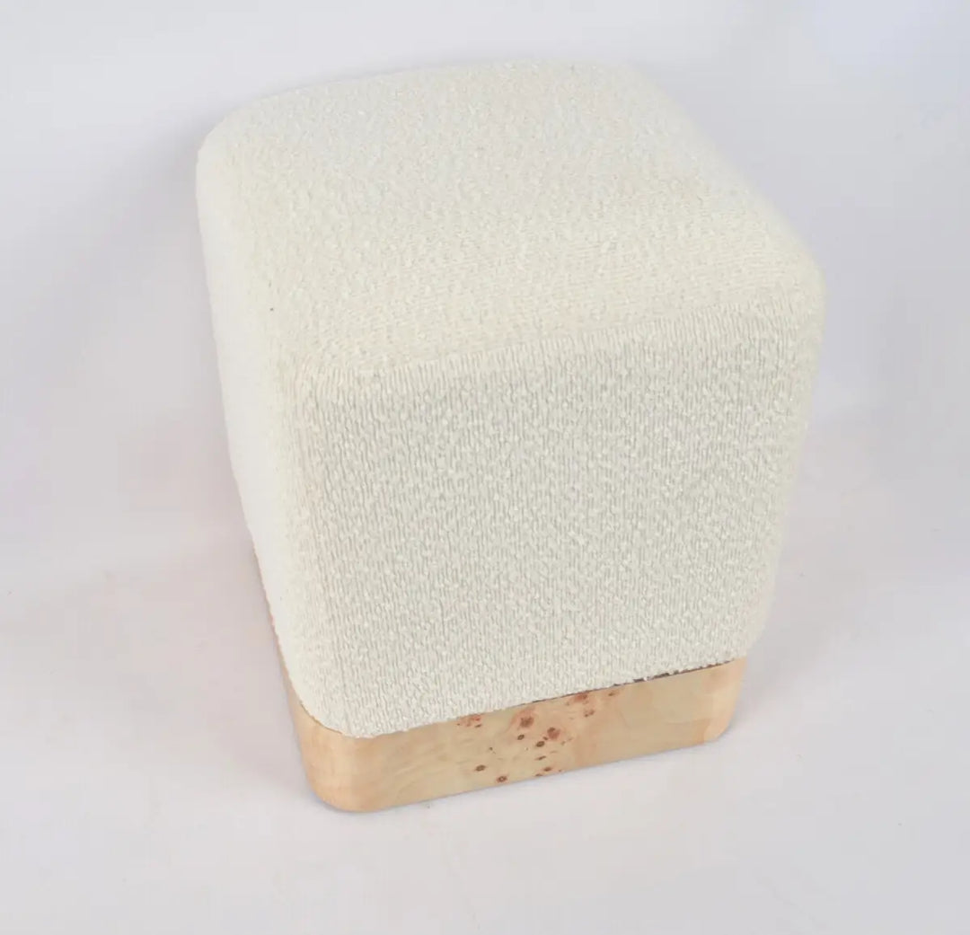 Wood And Cream Boucle Square Stool