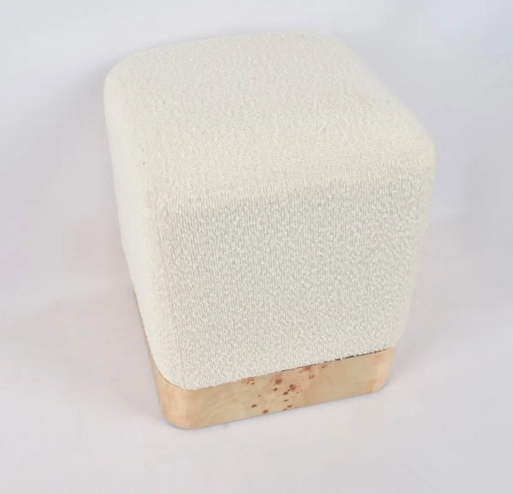 Wood And Cream Boucle Square Stool