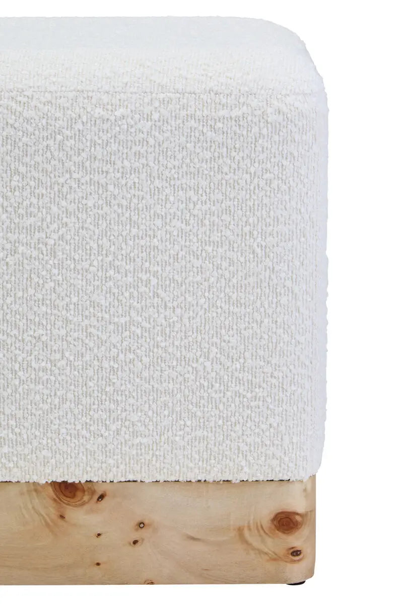 Wood And Cream Boucle Square Stool