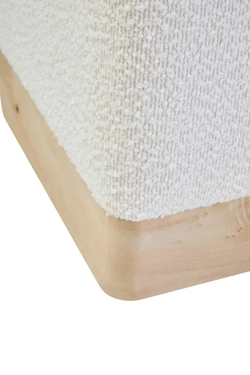 Wood And Cream Boucle Square Stool