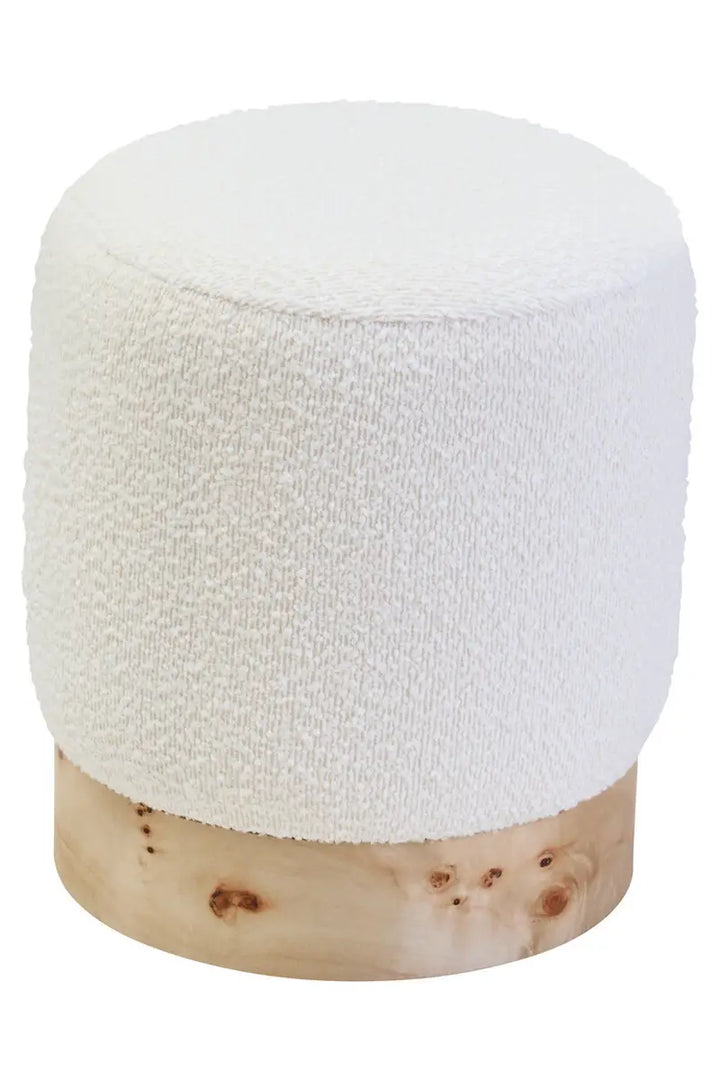Wood And Cream Boucle Round Stool