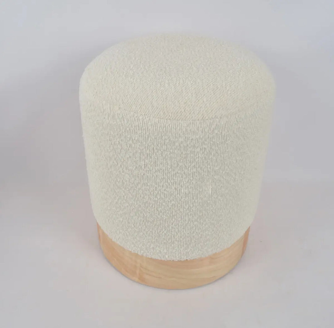 Wood And Cream Boucle Round Stool