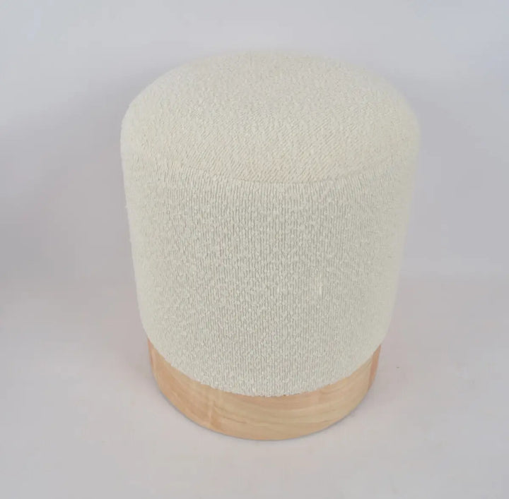 Wood And Cream Boucle Round Stool