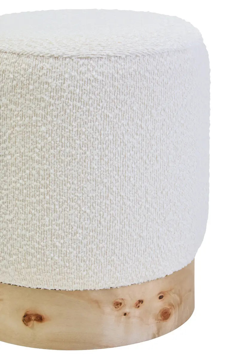 Wood And Cream Boucle Round Stool