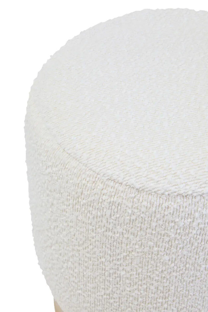 Wood And Cream Boucle Round Stool