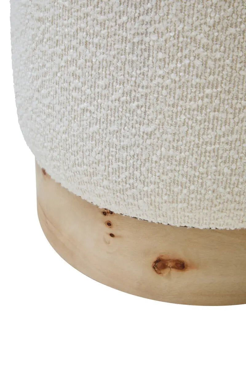 Wood And Cream Boucle Round Stool