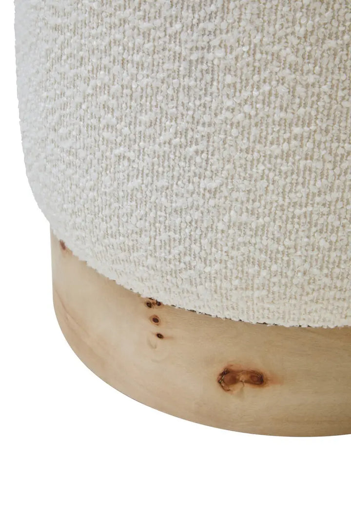 Wood And Cream Boucle Round Stool
