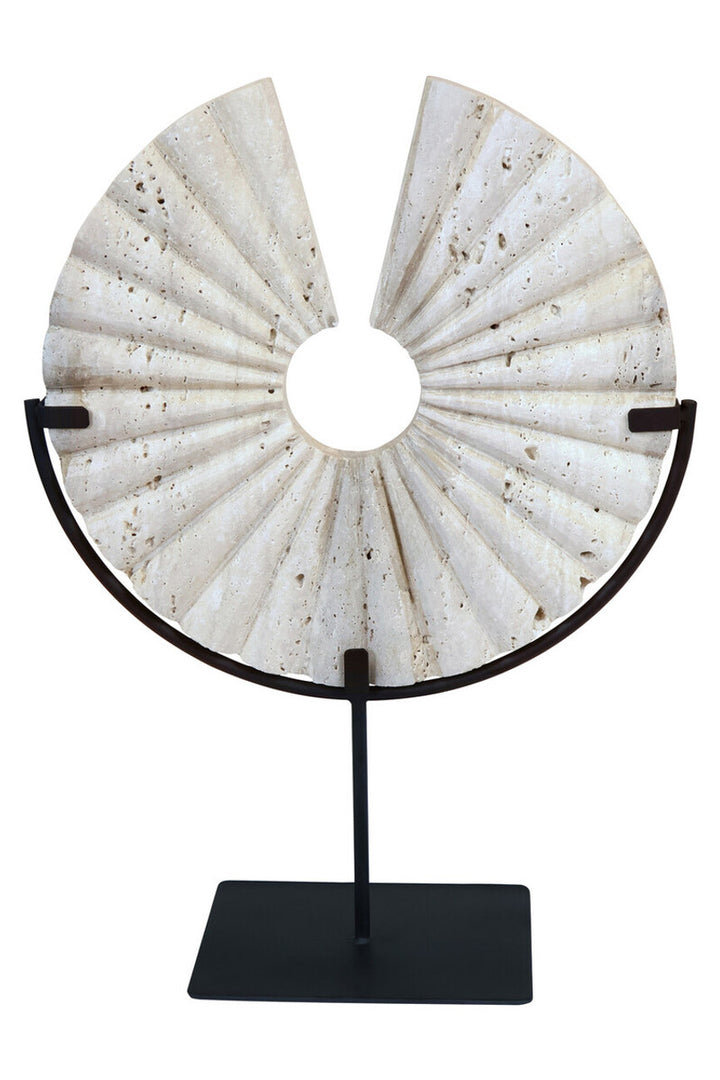 Travertine Fan Sculpture on Black Stand