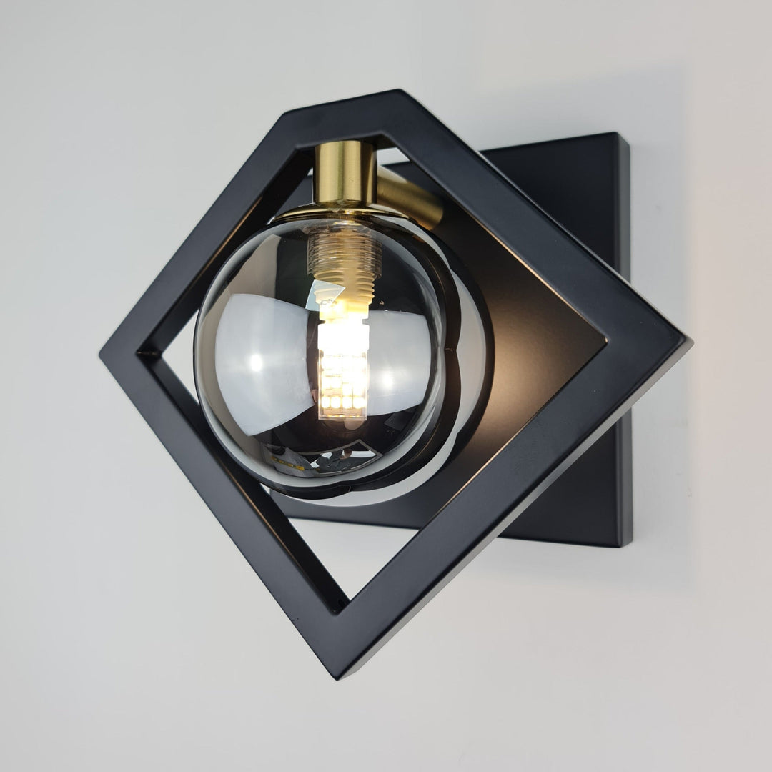 Marlow Wall Light – Black & Gold with Glass Shade