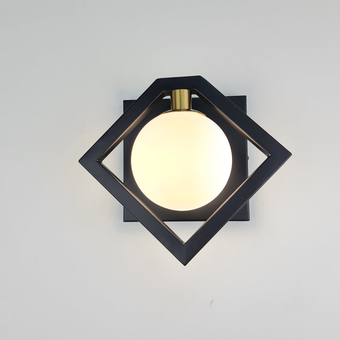 Marlow Black Wall Light With Round White Glass Shade