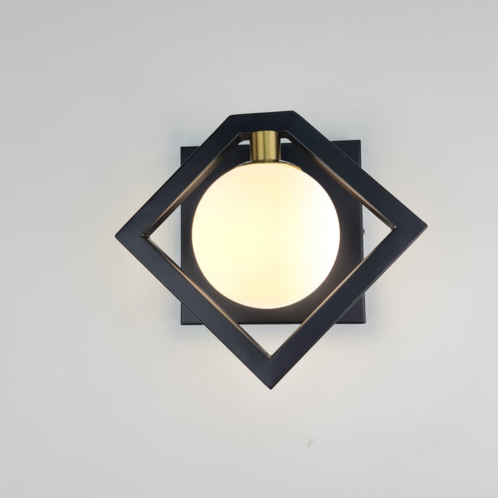 Marlow Black Wall Light With Round White Glass Shade