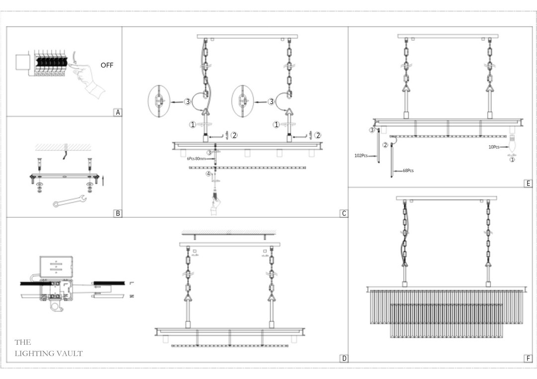 Carolina Rectangular Bar Chandelier - 2 COLOURS