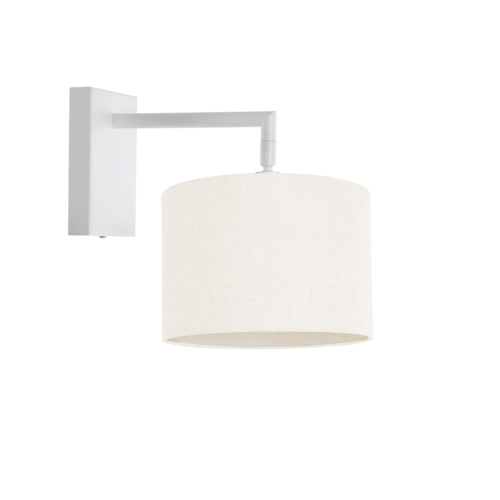 White wall light with ivory fabric drum shade