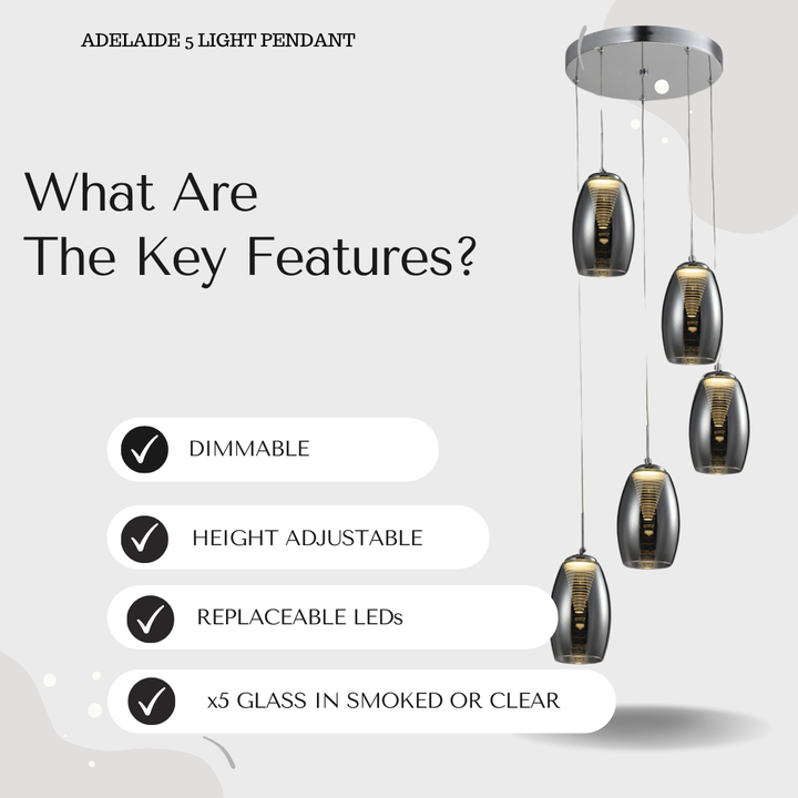 Adelaide 5 Light Spiral Pendant – Clear or Smoked Glass