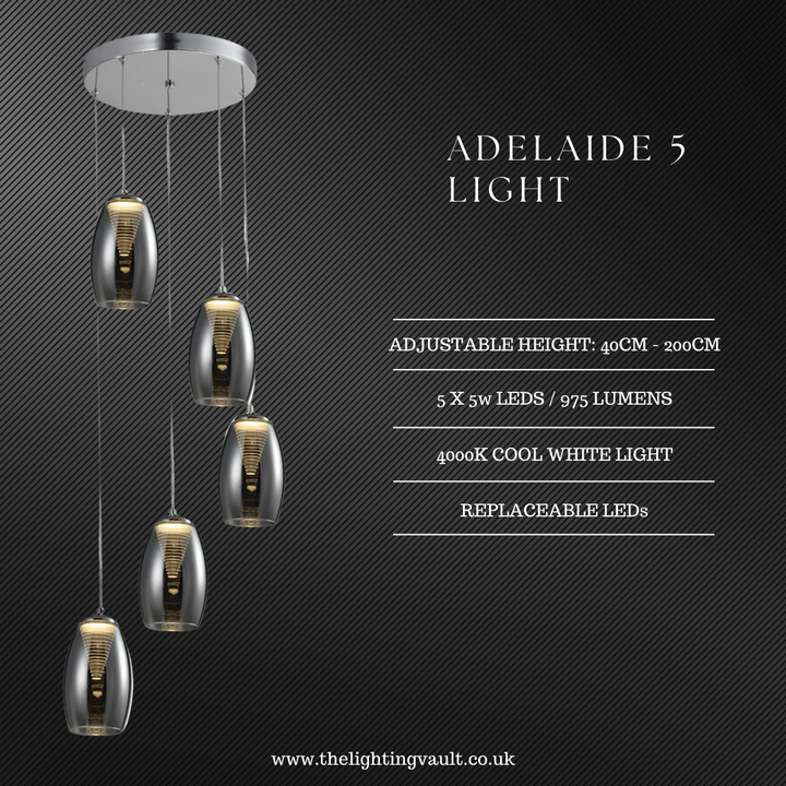 Adelaide 5 Light Spiral Pendant – Clear or Smoked Glass