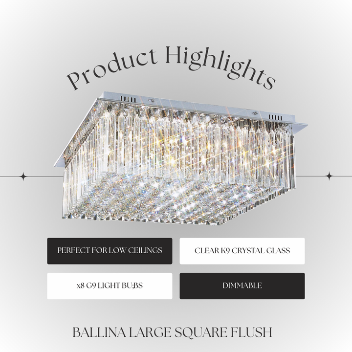 Ballina Large Square Flush – Luxury Crystal Ceiling Light