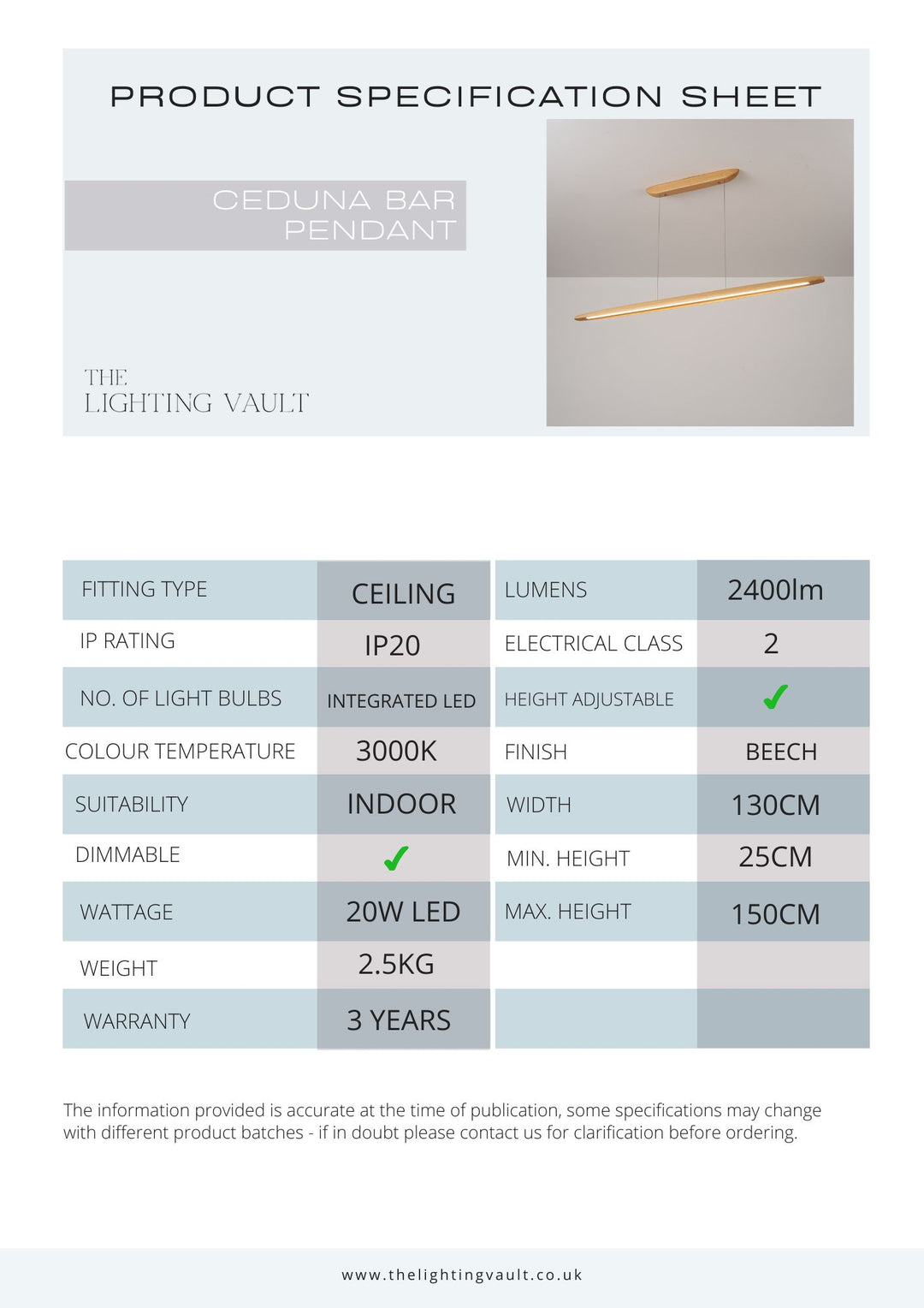 Ceduna Wooden LED Pendant Bar