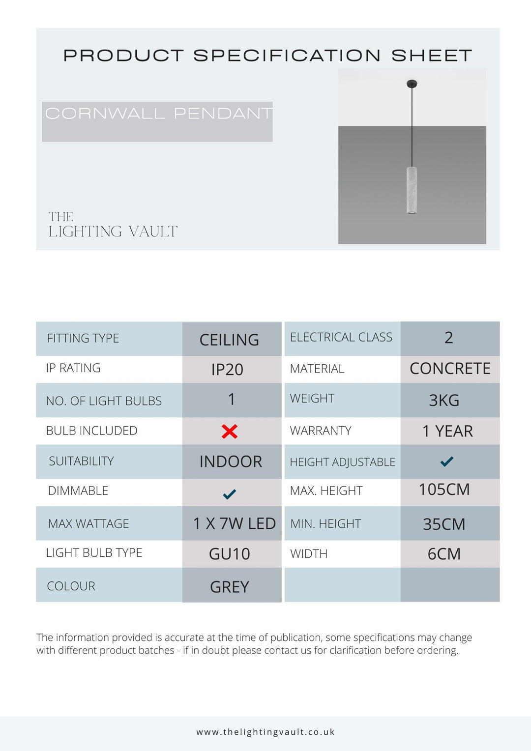 Cornwall Single Pendant Concrete
