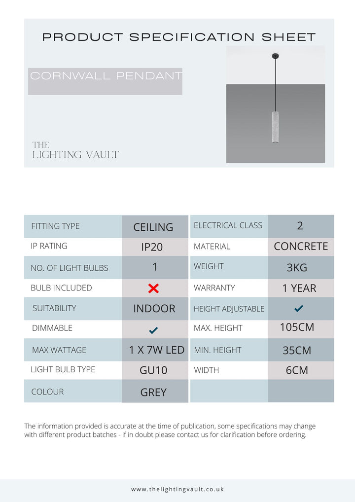 Cornwall Single Pendant Concrete