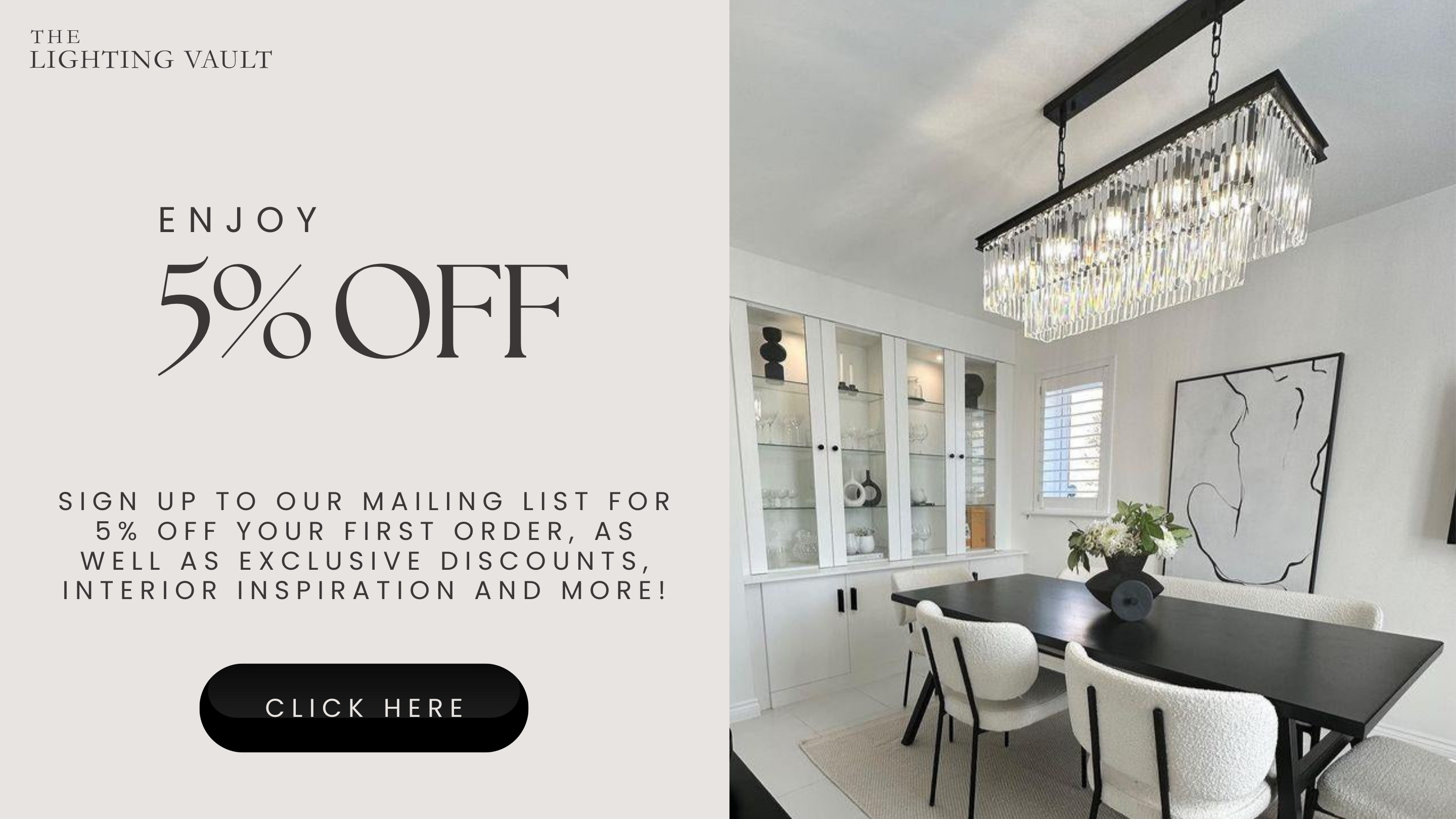 Luxury crystal rectangular chandelier in modern dining room – 5% off mailing list offer at The Lighting Vault