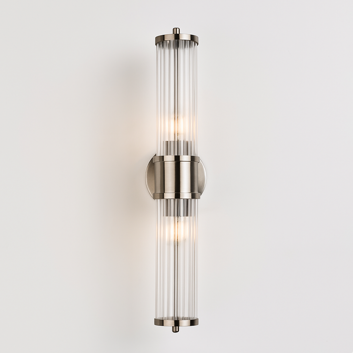 Eleanor Double Satin Silver wall light on white background with soft luxury shading