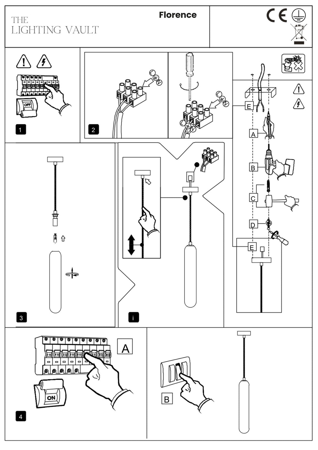 Europa Lighting Florence Single Pendant - 2 COLOURS