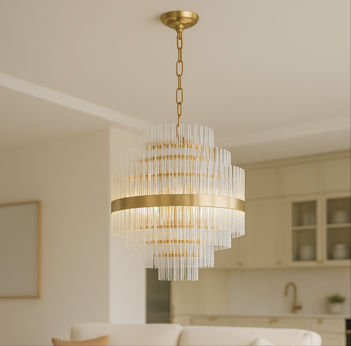 Euston Large Gold & Glass Rod Chandelier