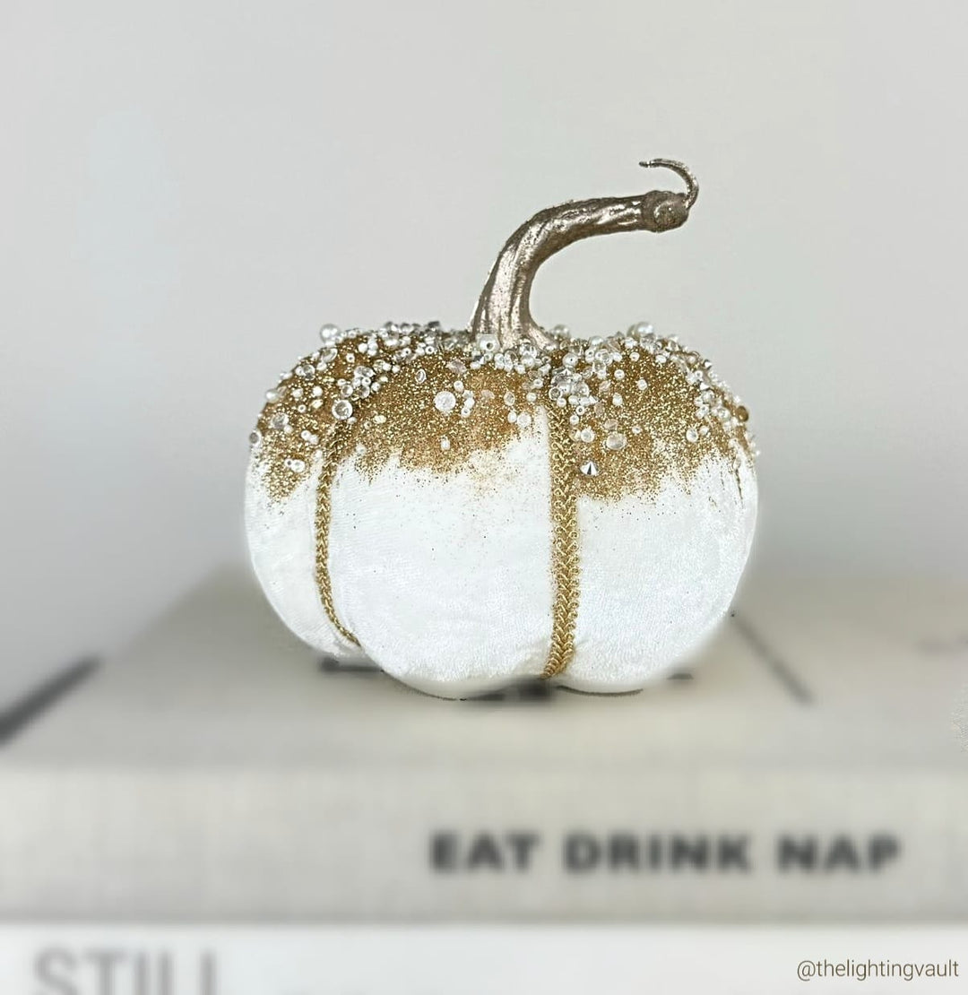 Luxury White Beaded Autumn Christmas Pumpkin Decoration