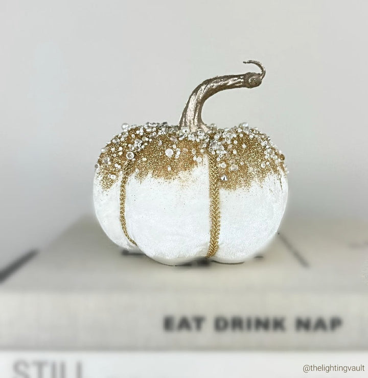 Luxury White Beaded Autumn Christmas Pumpkin Decoration