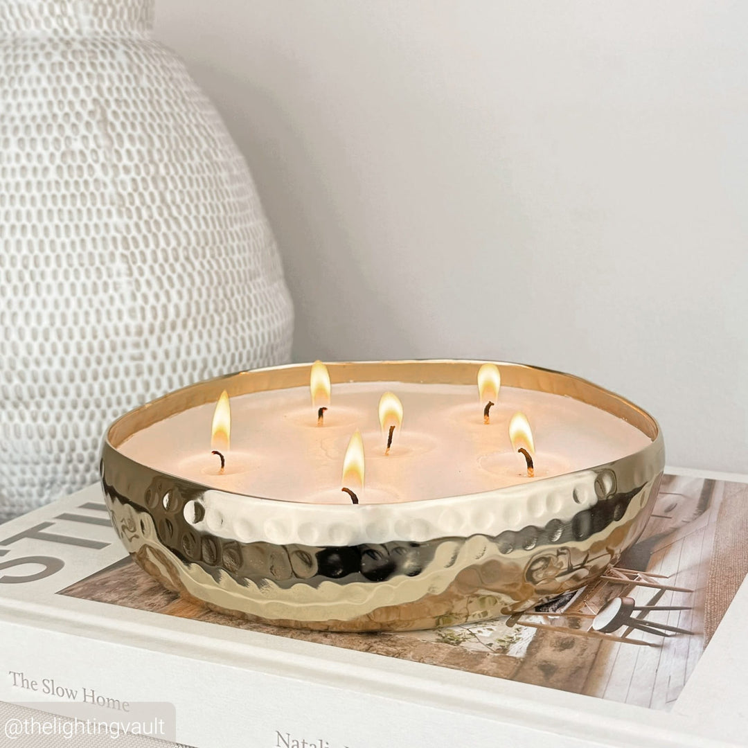 Large Multi Wick Balsam Scented Candle In Gold Pot