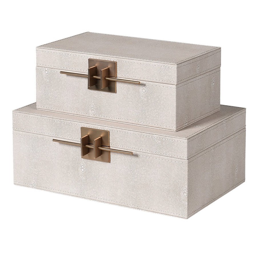 Set of 2 Ivory Crossbar Shagreen Boxes