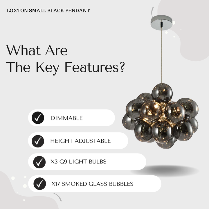 Loxton Small Black Bubble Glass Pendant Light