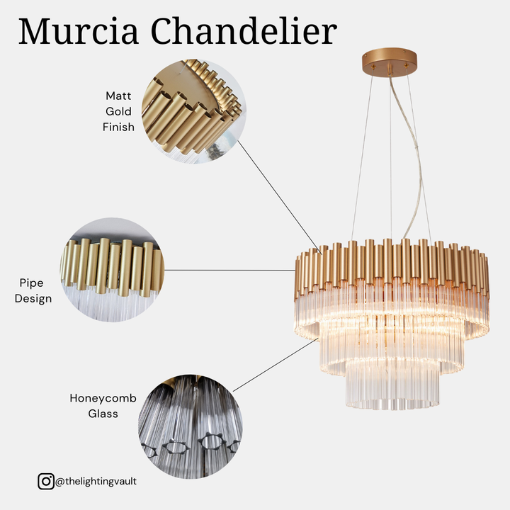 Murcia Chandelier – Matt Gold Glass Tiered Pendant