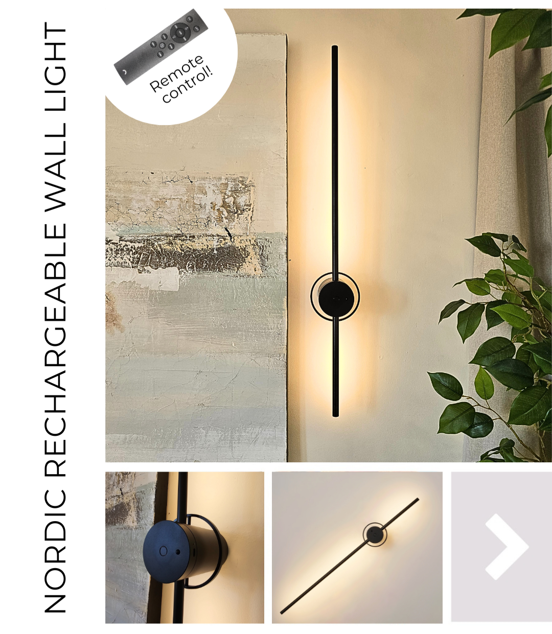 Nordic Stick Rechargeable Remote Wall Light