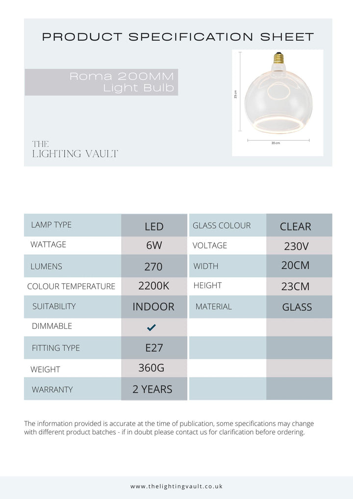 Roma 200MM XXL Globe Light Bulb Clear