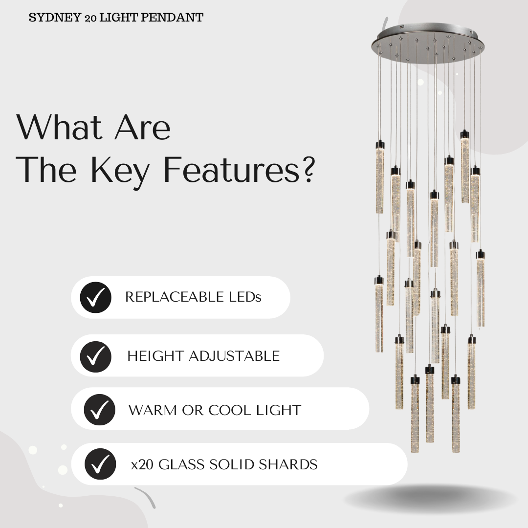 Sydney 20-Light Spiral Pendant Chandelier – Extra Large LED Staircase Light