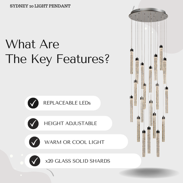 Sydney 20-Light Spiral Pendant Chandelier – Extra Large LED Staircase Light