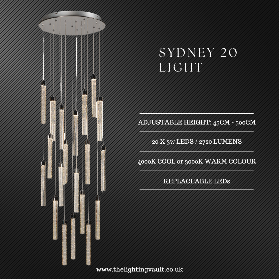 Sydney 20-Light Spiral Pendant Chandelier – Extra Large LED Staircase Light
