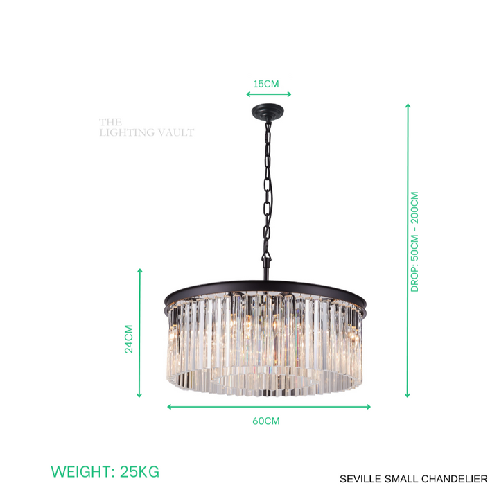 Seville Small Black Chandelier with Triangular Crystals