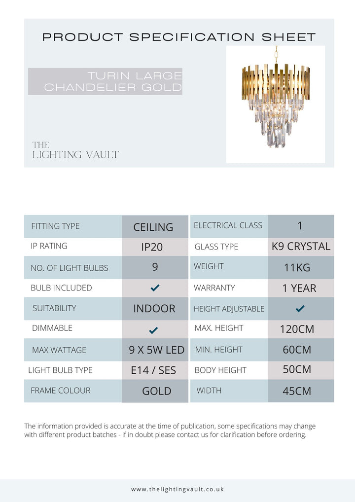 Turin Large Chandelier Gold