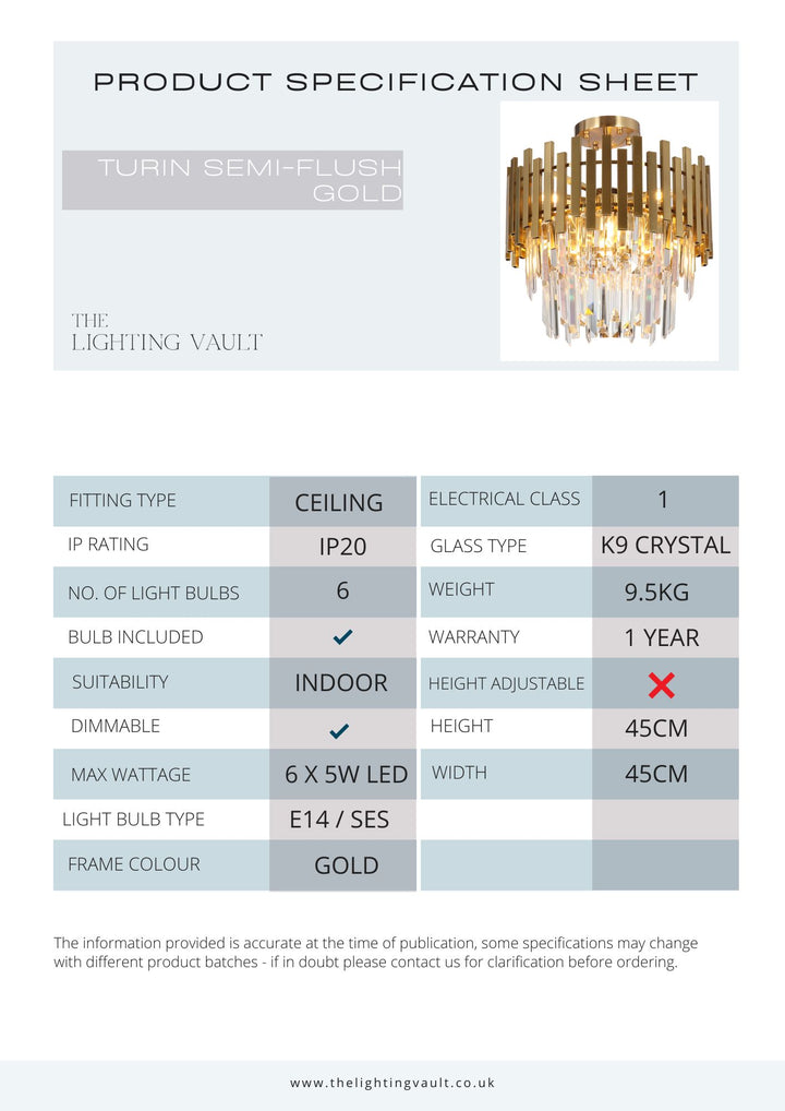 Turin Semi-Flush Gold