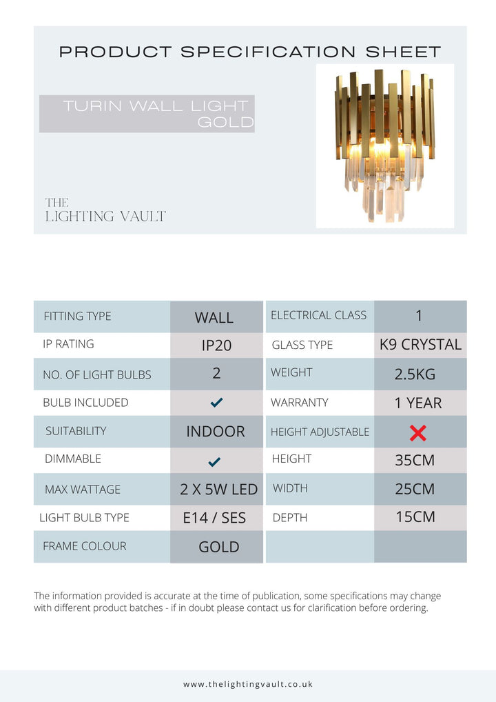 Turin Wall Light Gold