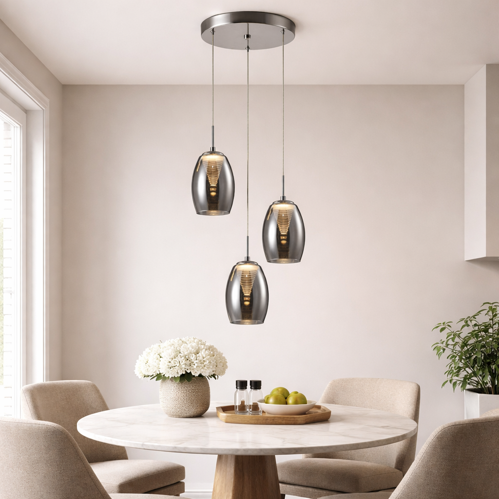 adelaide smoked glass 3 light pendant dining