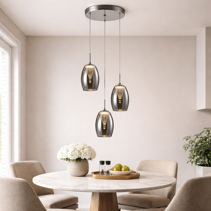 adelaide smoked glass 3 light pendant dining