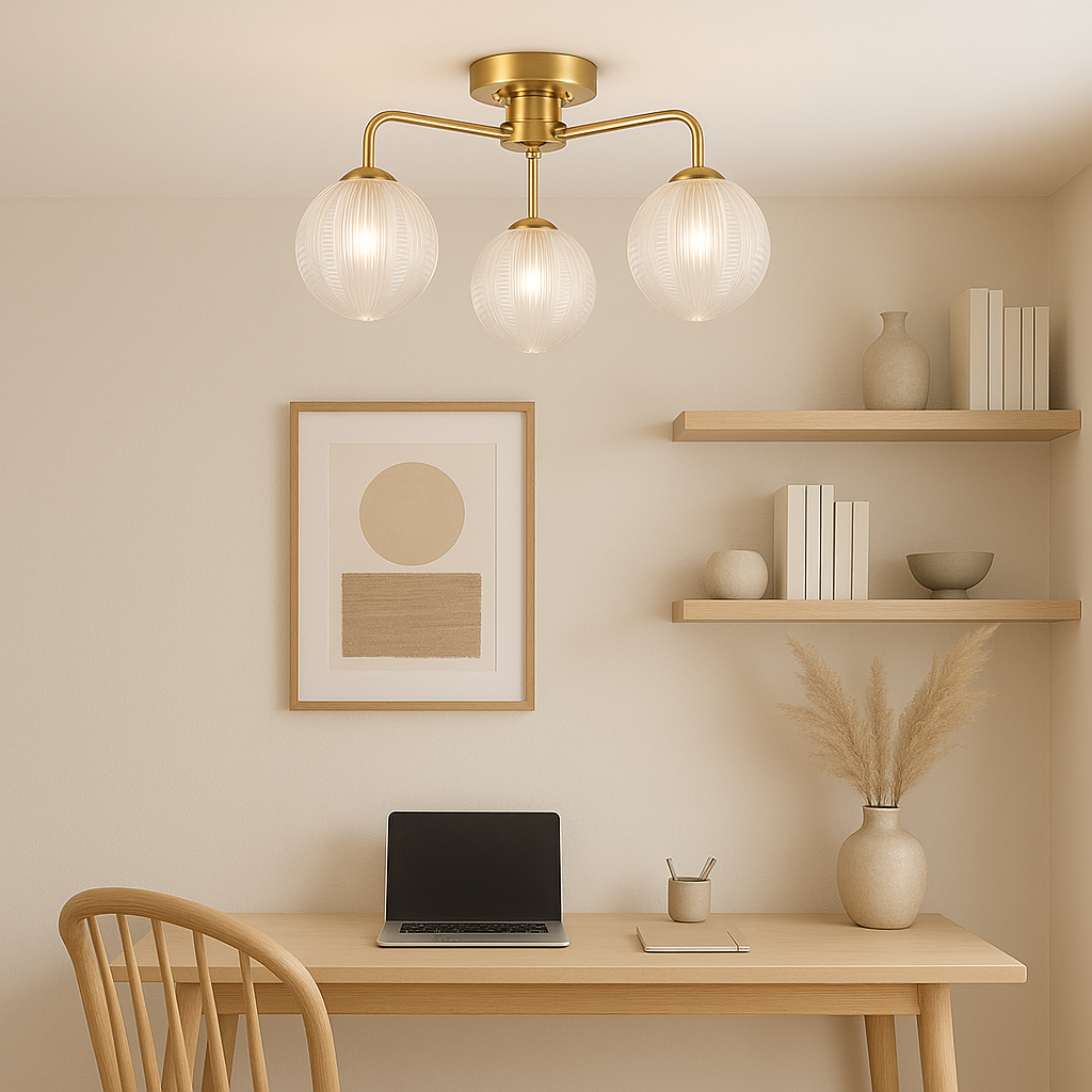 Albany 3 light shiny brass ceiling in home office