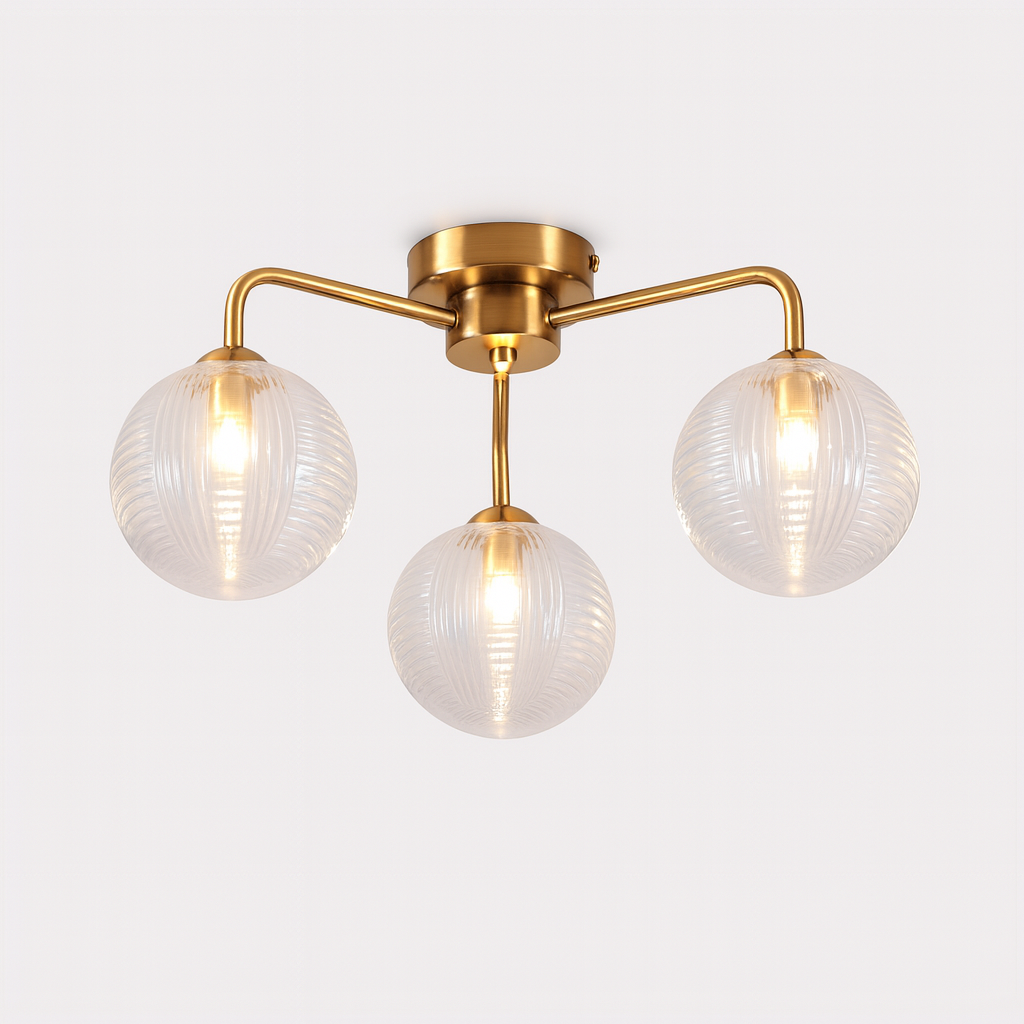 Albany 3 light brass ceiling with ribbed glass