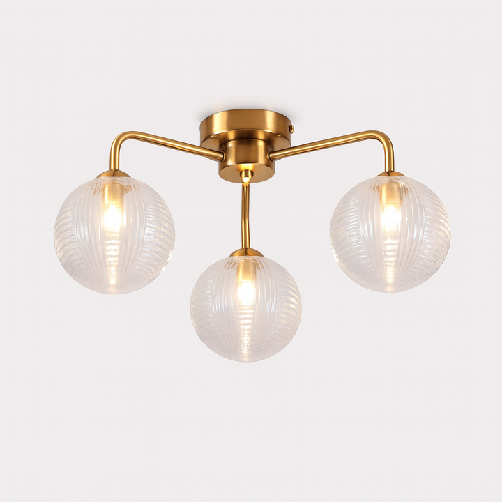 Albany 3 light brass ceiling with ribbed glass