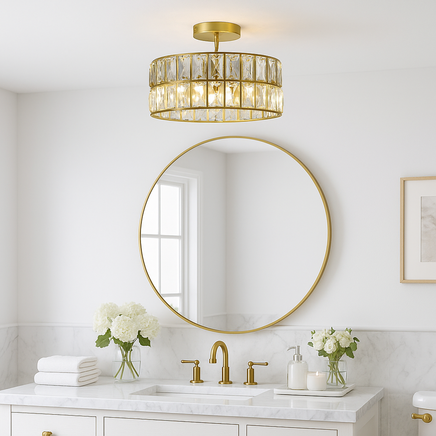 Alvito brass crystal semi-flush bathroom light 30cm