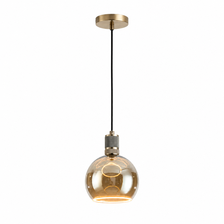 Antique brass knurled Roma pendant smoked aura bulb