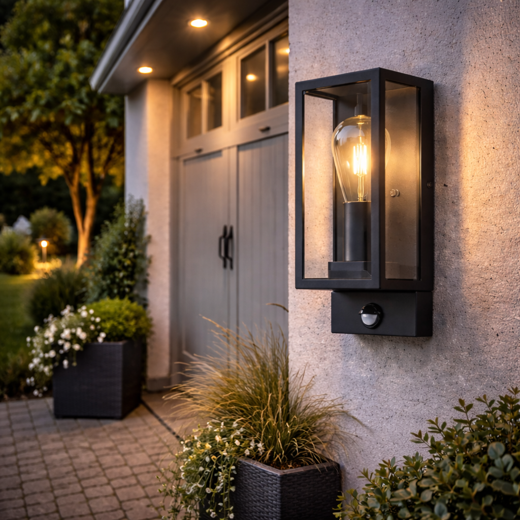 appin pir outdoor wall light on garage exterior
